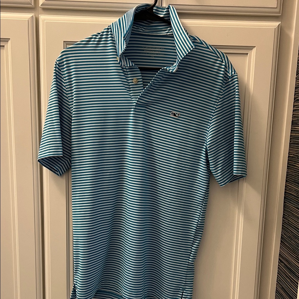 Vineyard Vines Navy and White Striped Polo